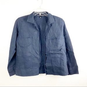 LINDA ALLARD Ellen Tracy Navy Linen Blend Double Chest Pockets Jacket, Size 12